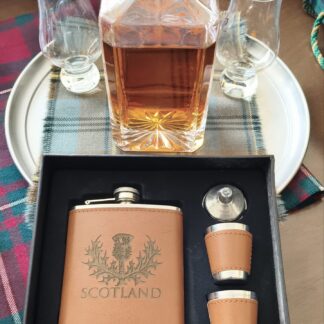 Hip Flask - Brown Leather : Scottish Thistle